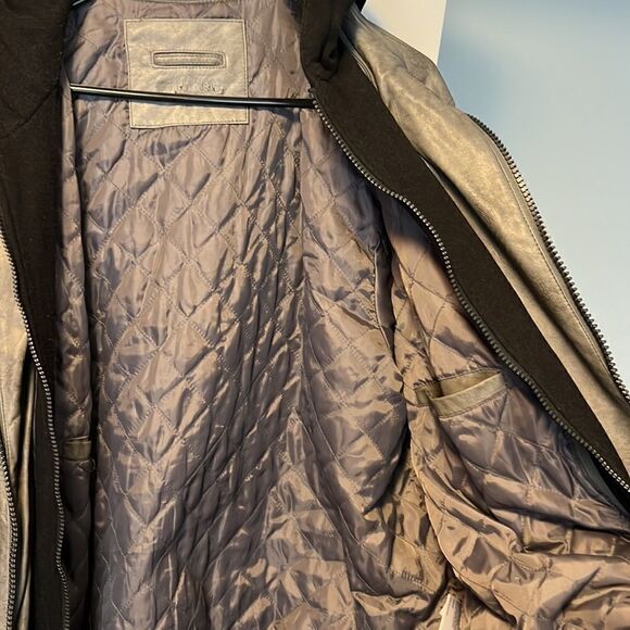 Calvin Klein Grey faux leather Moto jacket with sweater hood - Picture 6 of 6